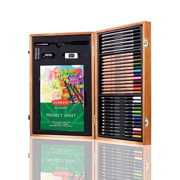 Derwent Academy Wooden Gift Box,Complete 35 Piece Art Set with