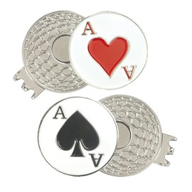 PINMEI Beautiful 24.4MM Golf Ball Marker with Golf Hat Clip 2 Pack(Ace of Spades and ace of Heart)