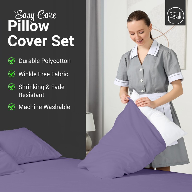 Rohi Polycotton Pillowcases 2 Pack - Easy Iron Bed Pillow