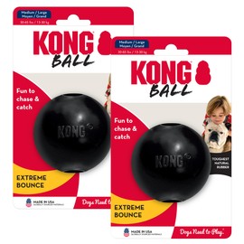 KONG Extreme Ball 2-Pack – Durable Rubber Dog Toy for Power Chewers – Tough Fetch Ball with Hole for Treats – Ideal for Training & Interactive Play – Black (Medium/Large)