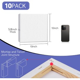 ESRICH Stretched Canvas for Painting, 10 Pack 10x10 Square Canvas for Painting Primed Acid-Free Framed Blank Canvas, Art Canvases for Beginners, Artists for Oil,Acrylic Paint, Pouring Painting.