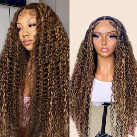 JFOOHD Highlight Ombre 13x4 HD Deep Wave Lace Front Wigs Human Hair 180% Density Honey Blonde Wig Human Hair 4/27 Lace Frontal Wigs Pre Plucked with Baby Hair 28 Inch
