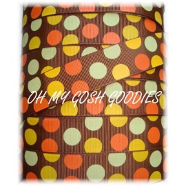 7/8 THANKSGIVING TURKEY DOTS FALL GROSGRAIN RIBBON BROWN RUST SAGE 4 HAIRBOW BOW