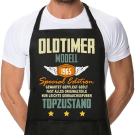 Sugeru Cooking Apron, Apron with 2 Pockets, Gifts 60th Birthday Men Women, Waterproof Kitchen Apron, Cooking Baking BBQ for Home, Restaurant, Adjustable Children's Apron, 1965 birthday