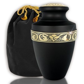 Trupoint Memorials Cremation Urns for Human Ashes, Decorative Burial Urn for Adult Men and Women, Large Grecian Black and Gold