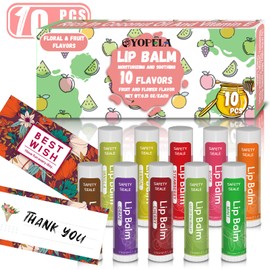 10 Pack Natural Lip Balm Bulk with Vitamin E and Coconut Oil Valentine's Choice Gift - Moisturizing, Soothing, and Repairing Dry and Chapped Lips - 10 Flavors - Non-GMO