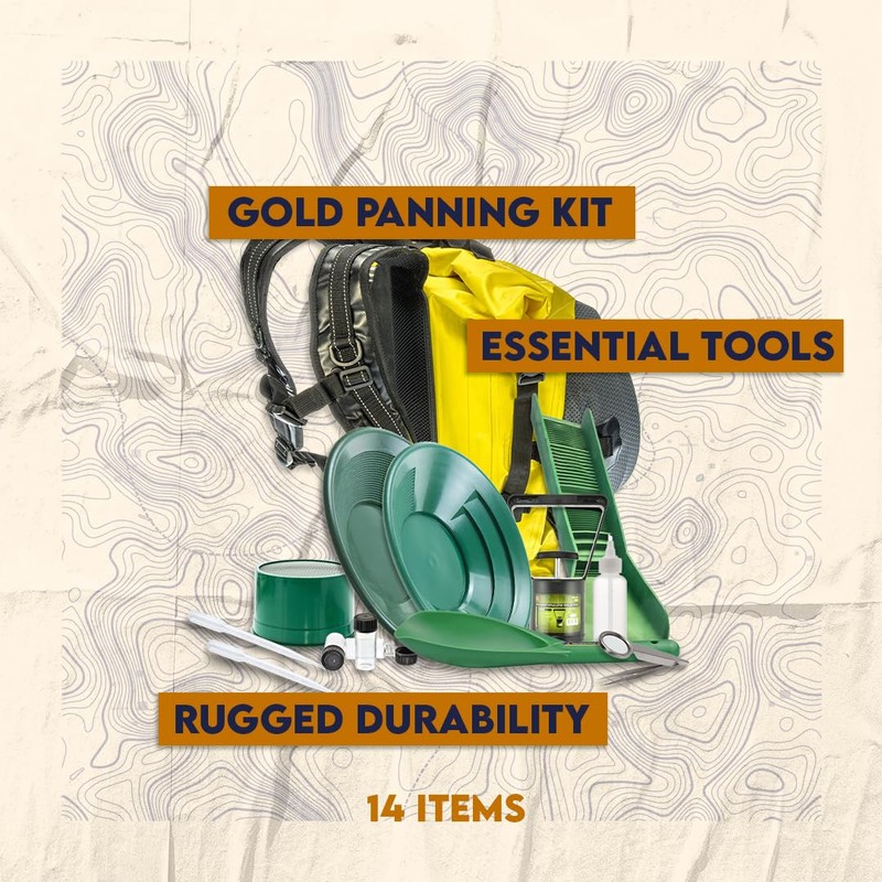 SE Gold Panning Kit Outdoor Lightweight Includes Backpack, Gold Pans,