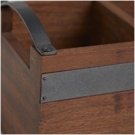 Deco 79 Wood Living Room Decor Tray 3 Section Ottoman Tray with Black Metal Handles, Serving Tray 12" x 5" x 5", Brown