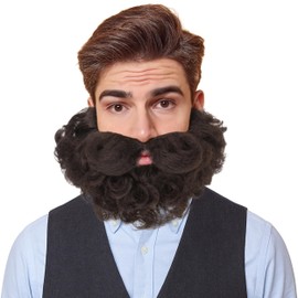 Yan Dream Men Short Brown Curly Fake Beard Classic Full Fake Beard and Mustache Cosplay Costume Accessory