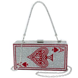 MAYIFDO Diamond Sliver Crystal Evening Bag Rhinestone Bling Money Purses Poker Card Handbags Clutch For Party.（ Ace of hearts