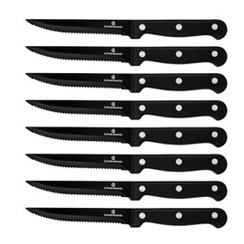 G.a HOMEFAVOR Steak Knife Set: 8-Piece Stainless Steel Sharp Serrated Knives Set with PP Handle for Kitchen, Full Black