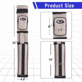 GSE Games & Sports Expert 3x6 Hard Pool Cue Case, Billiard Stick Carrying Bag for 3 Sticks, Holds 3 Butts and 6 Shafts, Pool Cue Cases, Billiards Accessories - Grey