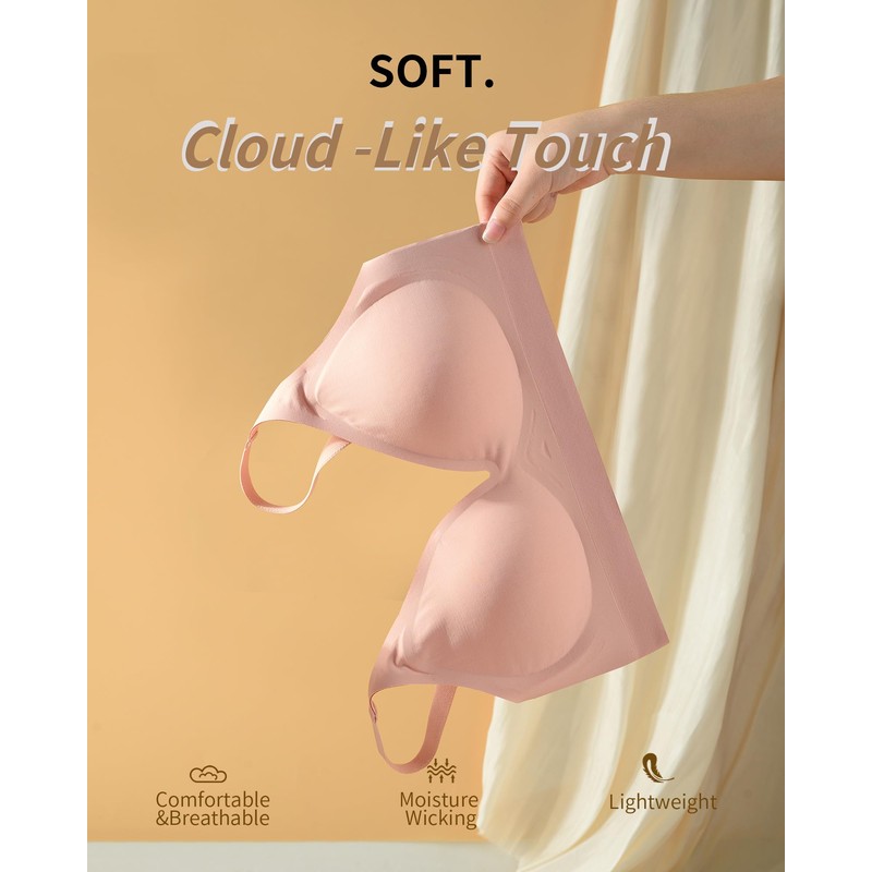 HORISUN Wirefree Bra Full Coverage Womens Seamless Bra with Support(Pink