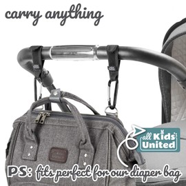 all Kids United® Pram Hook for Nappy Bag Changing Bags Changing Backpack Buggy Hook Baby Backpack with Carabiner Hook and Velcro (Set of 2)