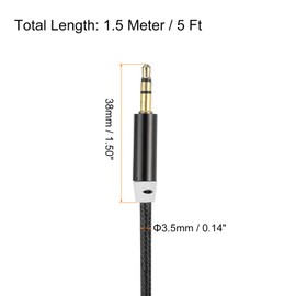 MECCANIXITY Aux Cable 3.5mm Male to Male Nylon Braided Cord 5Ft 3 Pole Stereo Sound Auxiliary Cable Black for Earphones, Smart Phones, Home/Car Stereos, Speakers, Computers