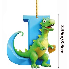 Christmas Dinosaur Ornaments 26 Letter Cartoon Pendant, Acrylic Dino Figures Hanging Gift for Christmas Tree, Funny Dinosaur Decor for Kids, Christmas Dinosaur Cartoon Pendant,Christmas Decor (J)