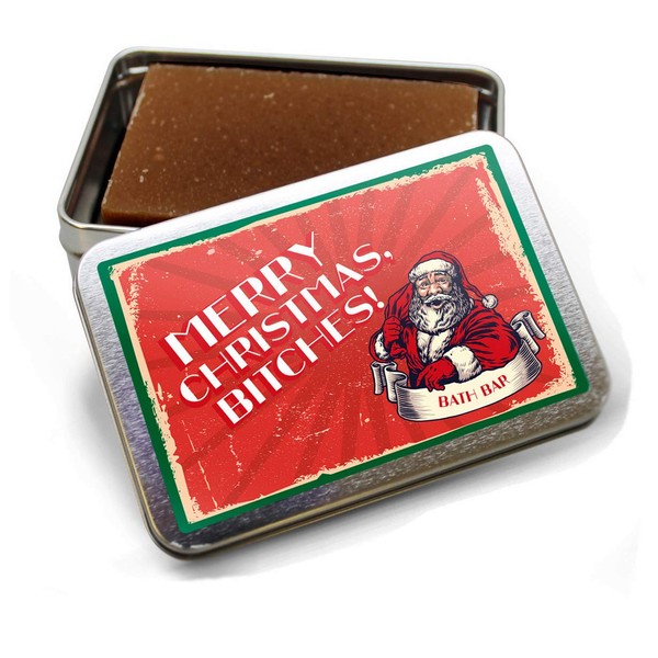 Gears Out Merry Christmas Btches Bath Bar - Funny Retro Santa Design - Novelty Bath Soap for Women - Chocolate Soap, Handcrafted, Made in the USA