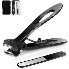 Clippers Lux Grip Stainless Steel  Clipper Set, Ultra  Wide Opening Splash Proof  Toenail Clippers for Men, Women and Seniors, Heavy Duty Fingernail Clipper for Thick Nails - Color: HD-Black