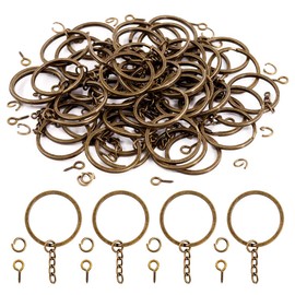 Swpeet Juego de 300 llaveros planos de bronce de 7/5 pulgadas de 35 mm, incluye 100 llaveros divididos con cadena y 100 anillos de salto con 100 pines de ojo de tornillo a granel para hacer accesorios de joyería