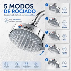 Sjrohe Regulable Ducha De Alta Presión 5 Modos 4 Pulgadas G 1/2 De Acero Inoxidable Baños Regaderas Modernas Kit De Baño Regadera Medidas Cabezal De D
