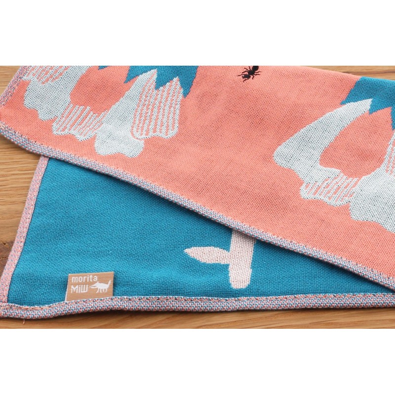 Kusubashi Mon Ori morita MiW Gauze Handkerchief, Ants, Salmon Pink,