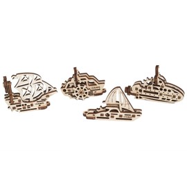 UGEARS UTG0023 70035 U-Fidgets Ships Puzzle Piece Set with 4 Models, Anti-Stress 3D Puzzle Self-Assembly Kit, 4 Mini Miniature Models, Mechanical Models, Plywood Construction Kit