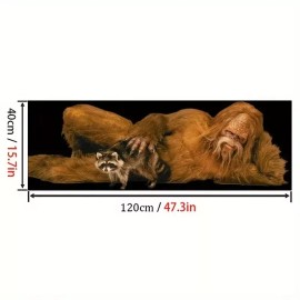 Unbranded Bigfoot with Raccoon - Unframed Canvas Print - 48" x16" - Sasquatch at his Best