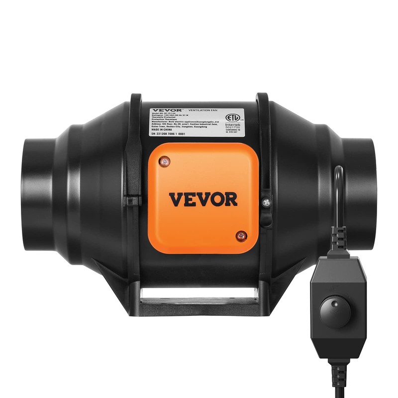 VEVOR Inline Duct Fan, 4-Inch 200 CFM with Variable Speed
