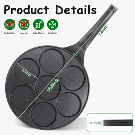KRETAELY Nonstick Pancake Pan Pancake Griddle With 7-mold Design Mini Pancake Maker With PFOA Free Coating-Black
