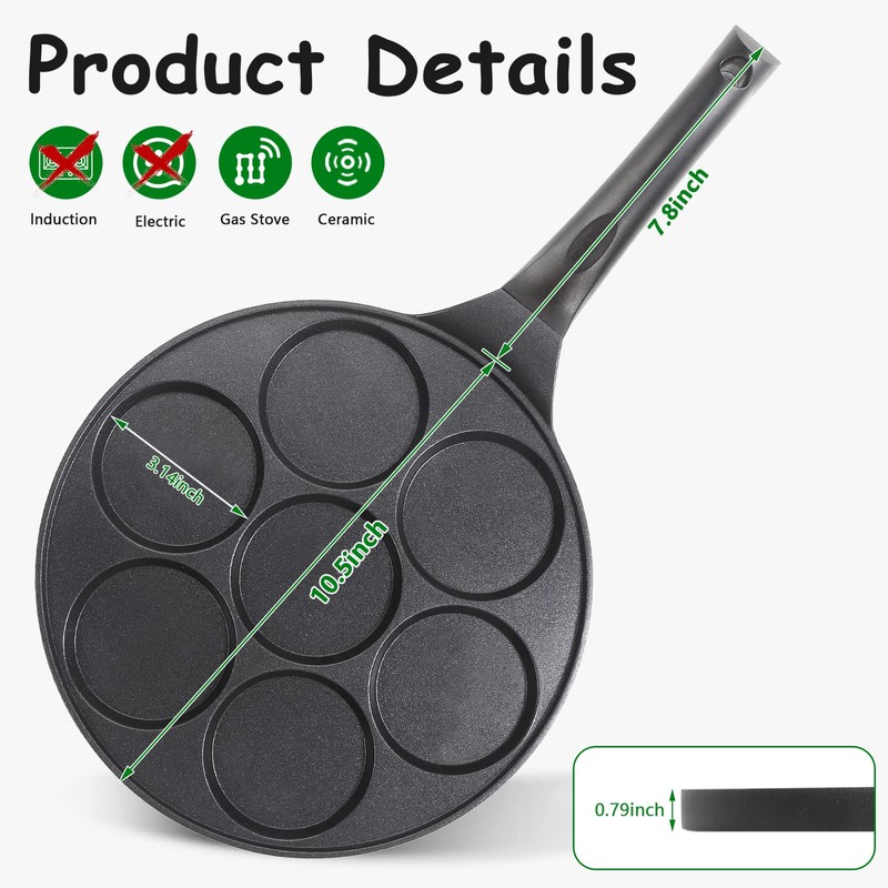 KRETAELY Nonstick Pancake Pan Pancake Griddle With 7-mold Design Mini