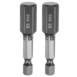 HARFINGTON 2pcs Flat Hex Head Drill Bit H10 (10mm) Magnetic Tip 1/4" Hex Shank 50mm (2") Long Mirror Polished Metric Hexagonal Screw Driver Screwdriver Bits Wrench Electric Power Tools