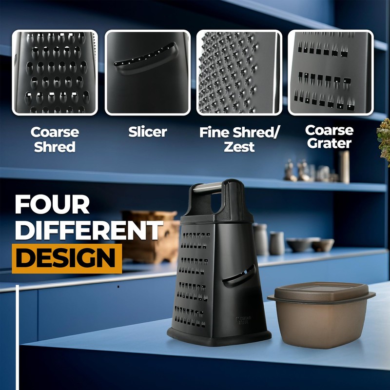 SWYSH Cheese Grater with Container Gourmet 4-Sided Stainless Steel Box