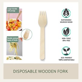BAMBOS Disposable Wooden Forks -Pack of 100 PCS- 100% Compostable & Biodegradable Cutlery- Eco-friendly Bodhi Wood Utensils for Party, Event, Picnic and Everyday use