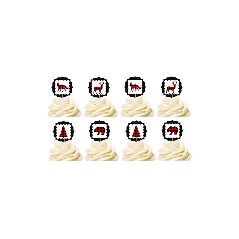 CakeSupplyShop Lumberjack Forest Animals Deer Fox Bear Tree Red &