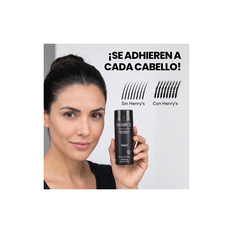 Henrys Fibras Capilares Negro 27.5g, Disimula Cabello Delgado, Aumenta Volumen