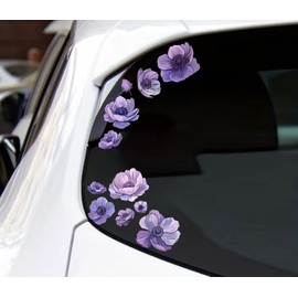 Anemone Purple Flowers Set for Car Decal Waterproof Vinyl Peel and Stick, Anemone Windflower Sticker Decal for Window Bumper Body Hood Bonnet, Flower Decorative Car Sticker (Anemone)