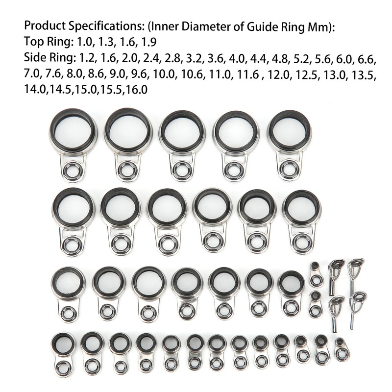 37Pcs Fishing Rod Guides Top Tip Ring Telescopic Surf Casting