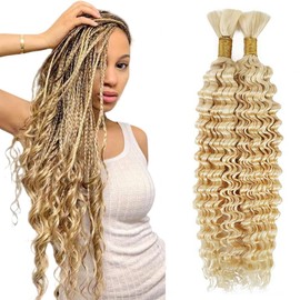 Tuheerst Human Braiding Hair For Boho No Weft #613 Blonde Deep Wave 50g/Bundle Total 100g Unprocessed Knotless Braids Human Hair Extension For Women 24 24 Inch