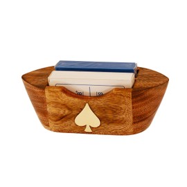 NKlaus Ship-shaped Mango Wood/Brass Playing Card Box, 17 x 7 x 6 cm, Maritime Flair, Decorative Card Box 15936