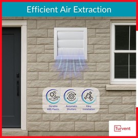 TURvent 4" inch Dryer Vent Cover Outside - ABS Plastic HVAC Air Vents for Exterior Wall - White Ventilation Exhaust Grille with Automatic Louvres and Built-in Mesh