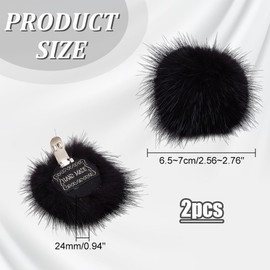 PH PandaHall Shoe Clips 2 Pieces Fluffy Mink Fur Pom Shoe Decoration Charms Black Removable Shoe Buckle Clips Plush Balls Shoe Charms for Boots Hat Flats Clothing Handbag 6.5 cm, Metal, No Gemstone