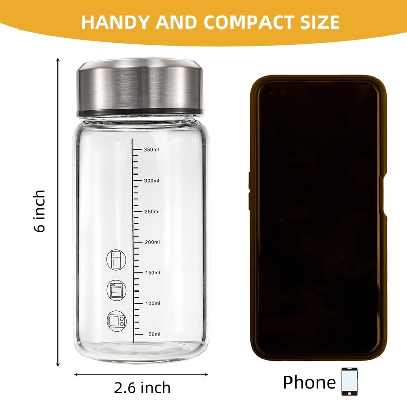 2 Pack Glass Bottles with Lids, 12 Oz Wide Mouth