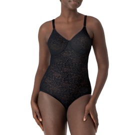 Bali Women's Lace 'N Smooth Firm-Control Lace Body Shaper with Built-in Underwire Bra, Black, 34DD
