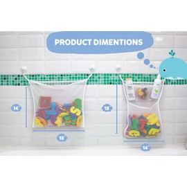 2 x Mesh Bath Toy Organizer + 8 Ultra Strong Hooks – The Perfect Bathtub Toy Holder & Bathroom or Shower Caddy – These Multi-use Net Bags Make Baby Bath Toy Storage Easy – For Kids & Toddlers