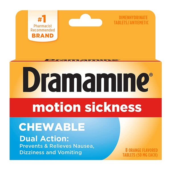 Dramamine Chewable Motion Sickness Relief, 8 Tablets each (Pack of