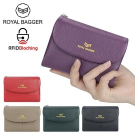 Royal Bagger RFID Blocking Women's Short Wallet Genuine Leather Multi-card Slots Card Holder Trifold Purse Magnetic Opening 2063:_Purple