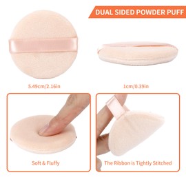 12Pcs Pure Cotton Round Powder Puff, 2.16in,Soft Makeup Puff with Strap for Loose Face Powder, Setting powder, Body powder, Loose Powder, Other powders (Nude)