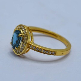 Meadows London Blue Topaz, CZ Gemstone Rings for Women in Gold Plated 925 Sterling Silver Ring Size 7, Sterling Silver, London Blue Topaz CZ