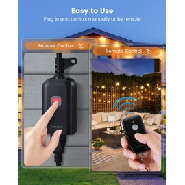 SURAIELEC Outdoor Remote Control Outlet, Wireless Waterproof Remote Power Switch, 15 AMP, 100 FT Range, 1 Remote 1 Outlet, Electrical Plug for Indoor Outdoor Lights, Holiday Decorations