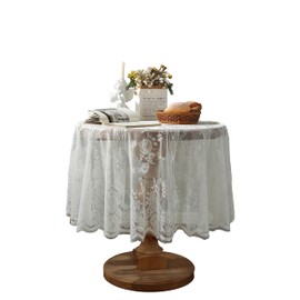 White Lace Tablecloth Embroidered Elegant Floral Patterns Table Cloth Round Overlay Table Cover for Wedding Party Holiday Long Dinner Home Decor(Round-60, White)